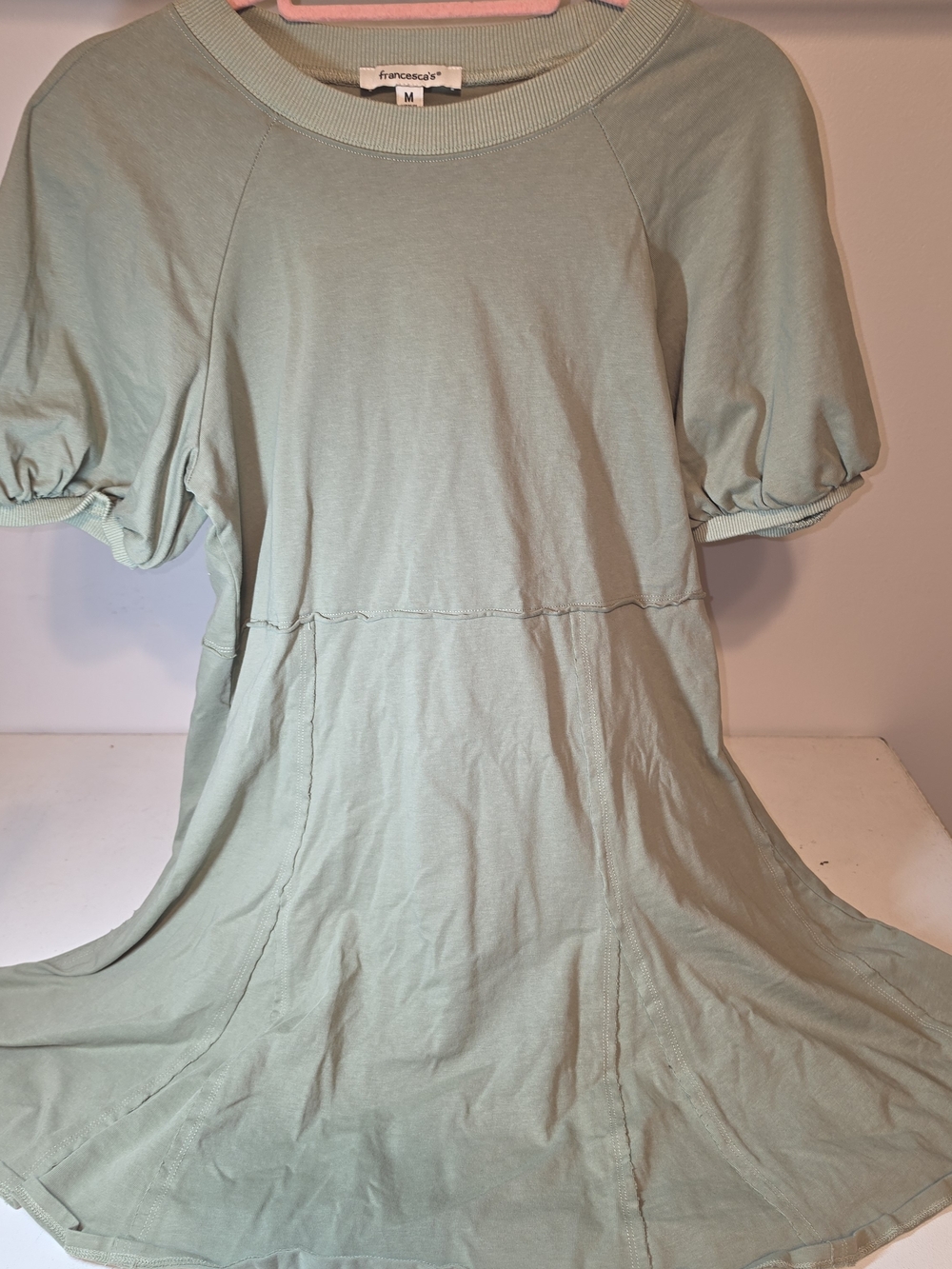 Francesca's Collections Sage Green Puff Sleeve Women's Dress